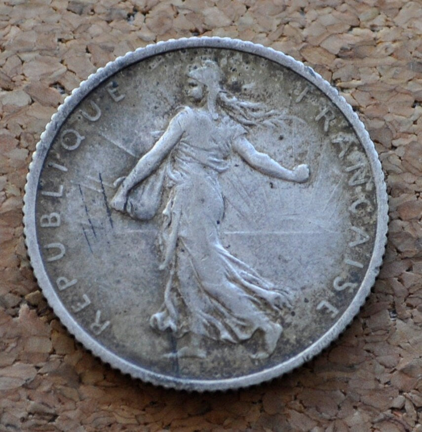 1916 French 1 Franc Coin - Silver Franc - WWI Era - France Silver