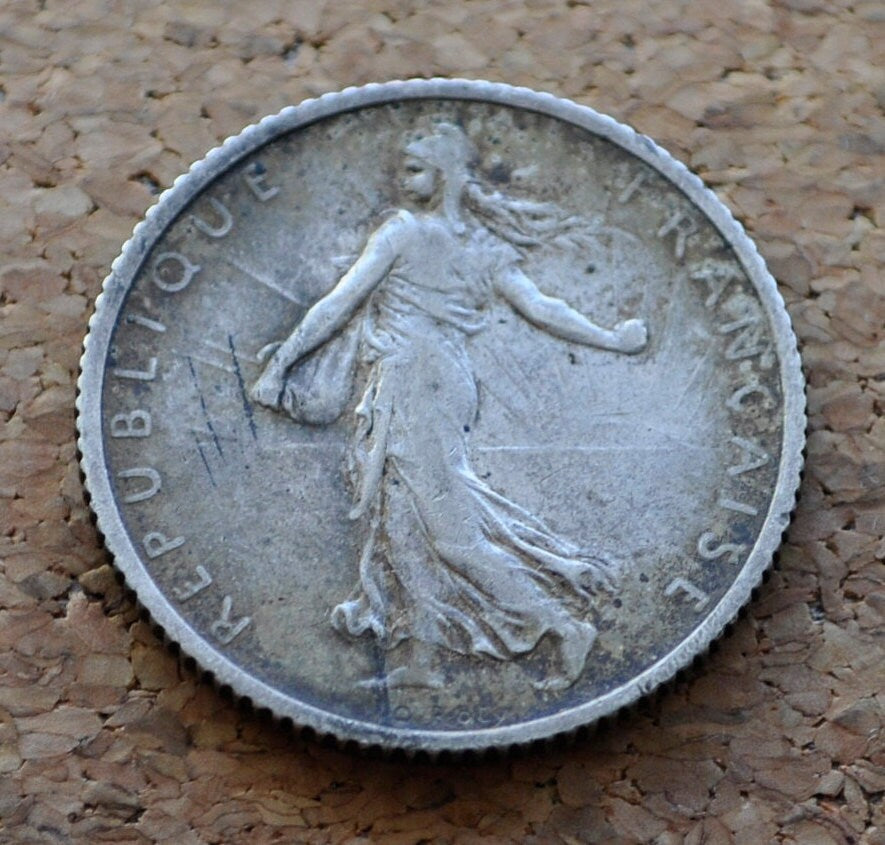 6108. 美品 1916年 フランス 1フラン 銀貨 1916 French 1 Franc Coin - Silver Franc - WWI Era - France Silver