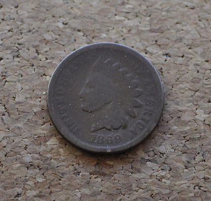 1869 Indian Head Penny - Key Date, Rarest of the 1860's - AG to G (Good) Condition / Grade - 1869 Cent