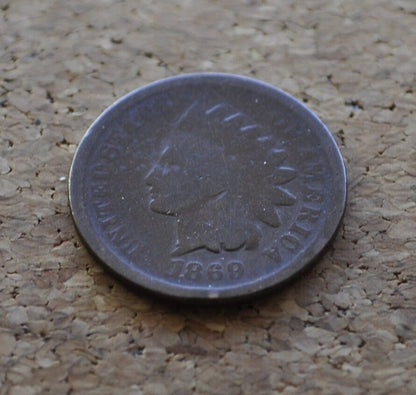 1869 Indian Head Penny - Key Date, Rarest of the 1860's - AG to G (Good) Condition / Grade - 1869 Cent