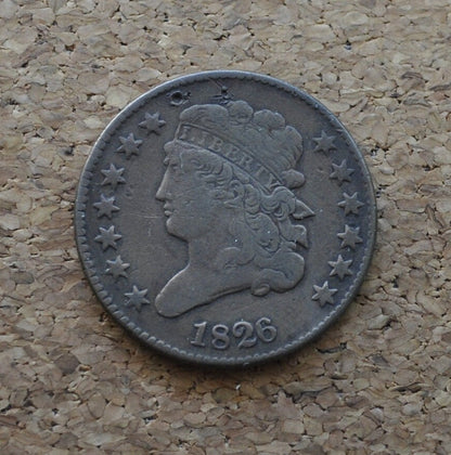 1826 Half Cent - F (Fine) Condition / Grade - Classic Head Half Cent - 1826 Classic Head Cent - 1826 Half Penny - Classic Head 1809 - 1836