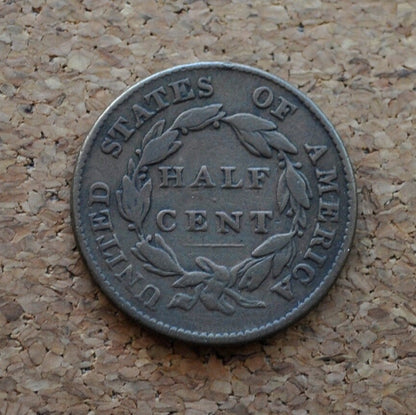 1826 Half Cent - F (Fine) Condition / Grade - Classic Head Half Cent - 1826 Classic Head Cent - 1826 Half Penny - Classic Head 1809 - 1836