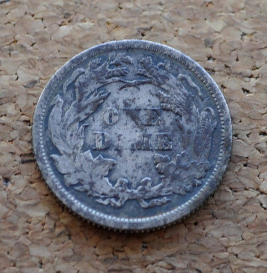 1876 Seated Liberty Dime - F (Fine) to VF (Very Fine) - Toned - 1876 Silver Dime / 1876 US Dime