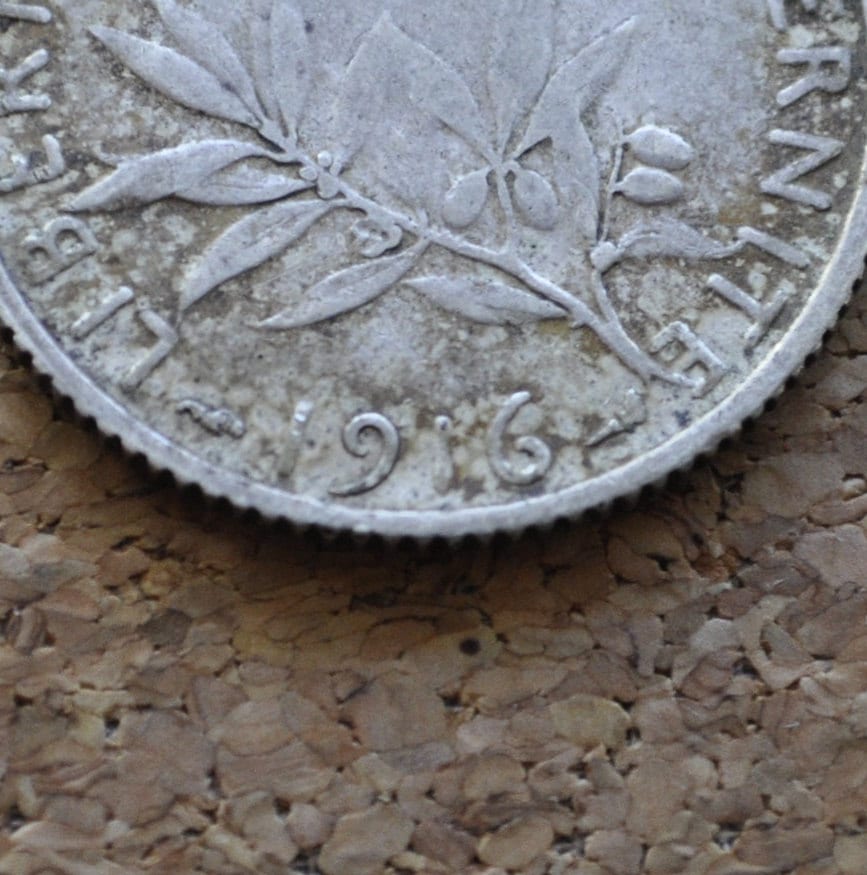 1916 French 1 Franc Coin - Silver Franc - WWI Era - France Silver