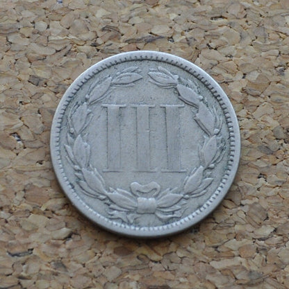 1874 Three Cent Nickel US Coin - F (Fine) Grade / Condition - Civil War Era - 3 Cent Nickel 1874