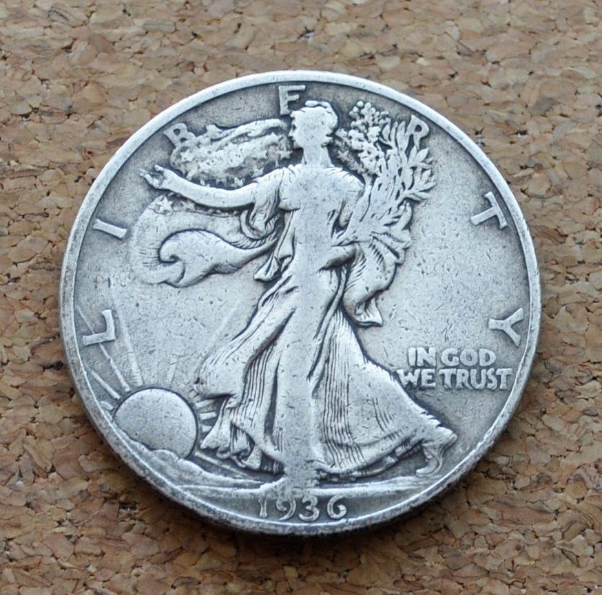 1936-D Walking Liberty Silver Half Dollar - VG-F (Very Good - Fine) Grade / Condition - Denver Mint - 1936D Half Dollar / 1936 D Half Dollar