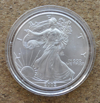 2000's Silver Eagle 1 oz. Bullion - One Ounce Fine Silver - One Silver Dollar - 2002 Silver Walking Liberty One Ounce