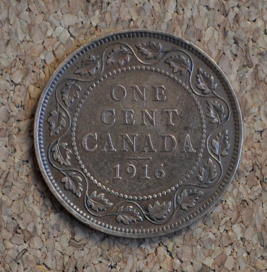 1916 Canadian Large Cent - VF-XF (Very to Extra Fine) Grade / Condition - King George V - One Cent Canada 1916 Large Cent - 1916 Large Cent