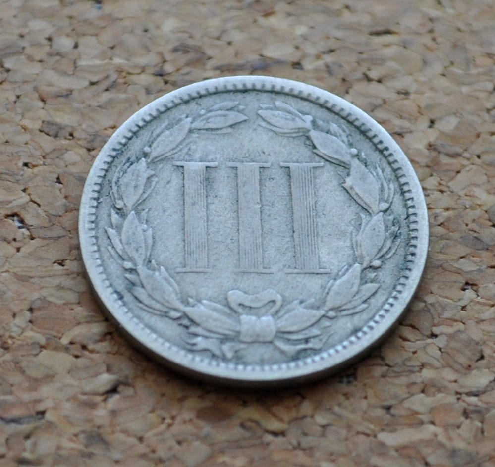 1874 Three Cent Nickel US Coin - F (Fine) Grade / Condition - Civil War Era - 3 Cent Nickel 1874