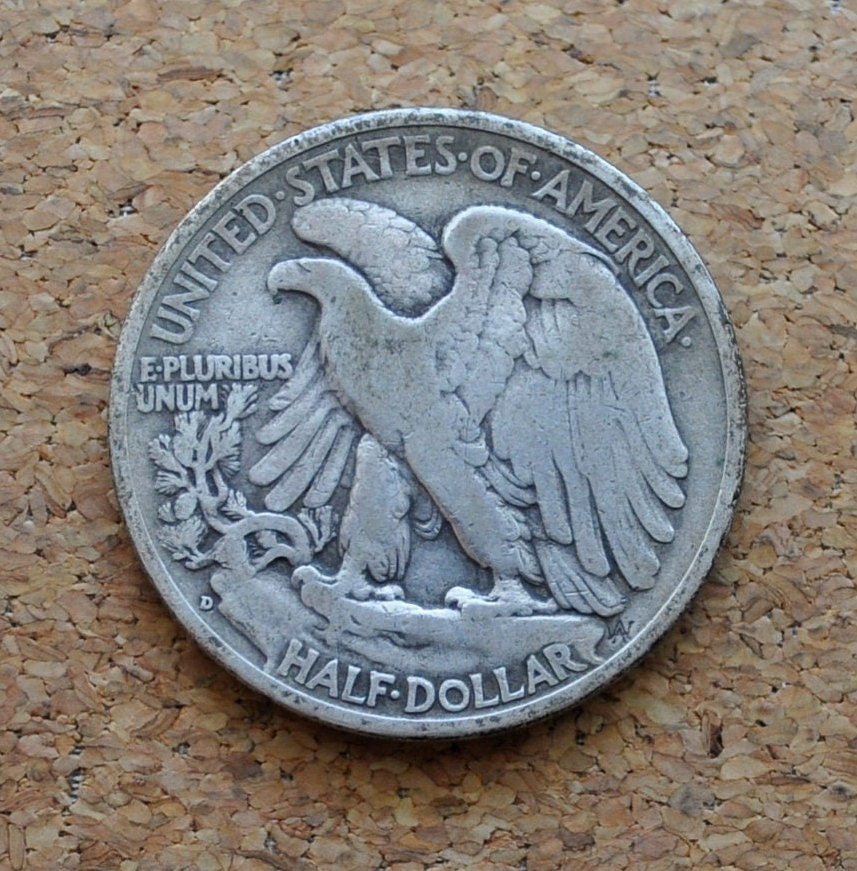 1936-D Walking Liberty Silver Half Dollar - VG-F (Very Good - Fine) Grade / Condition - Denver Mint - 1936D Half Dollar / 1936 D Half Dollar