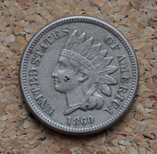 1860 Indian Head Penny / 1860 Indian Head Cent - XF details with ding on profile - Incredible Detail - Lower Price due to damage