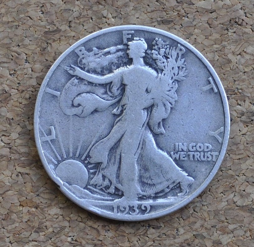 1939-S Walking Liberty Silver Half Dollar - VG-F (Very Good to Fine) Grade -San Francisco Mint- 1939S Half Dollar 1939 S Silver WLH 1939 S