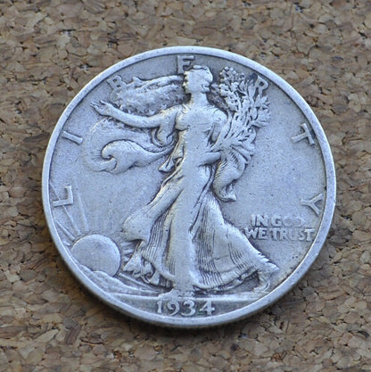 1934-S Walking Liberty Silver Half Dollar - F to VF (Fine to Very Fine) - San Francisco Mint - 1934S Half Dollar / 1934 S WLH