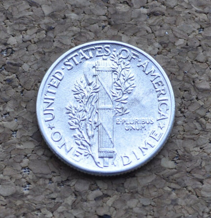 1943-D Mercury Dime - AU (About Uncirculated) - Denver Mint - 1943 D Liberty Head Dime - 1943 D Winged Liberty Silver Dime