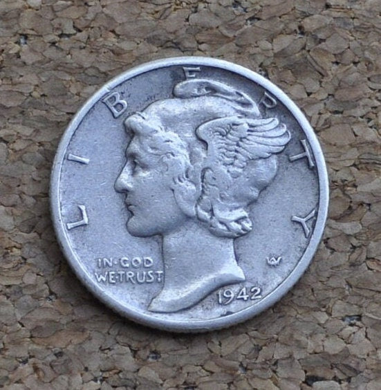 1942-D Mercury Silver Dime - XF-AU (Extremely Fine) Grade - Great Detail - 1942D Mercury Head / 1942D Winged Liberty Head Dime