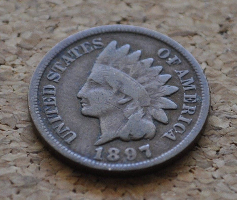 1897 Indian Head Penny - VG to F (Very Good to Fine) Condition - Good Date - Indian Head Cent 1897 - 1897 Penny