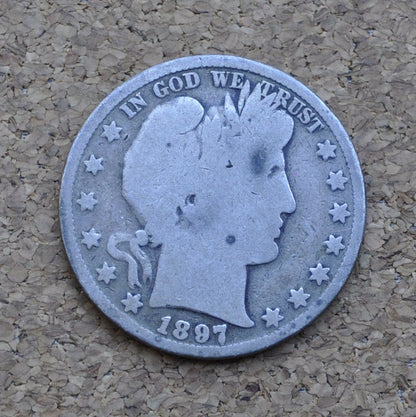 1897 Barber Silver Half Dollar - AG (About Good) Condition - Philadelphia Mint - 1897 Liberty Head Half Dollar - 1897 P Liberty Head Half