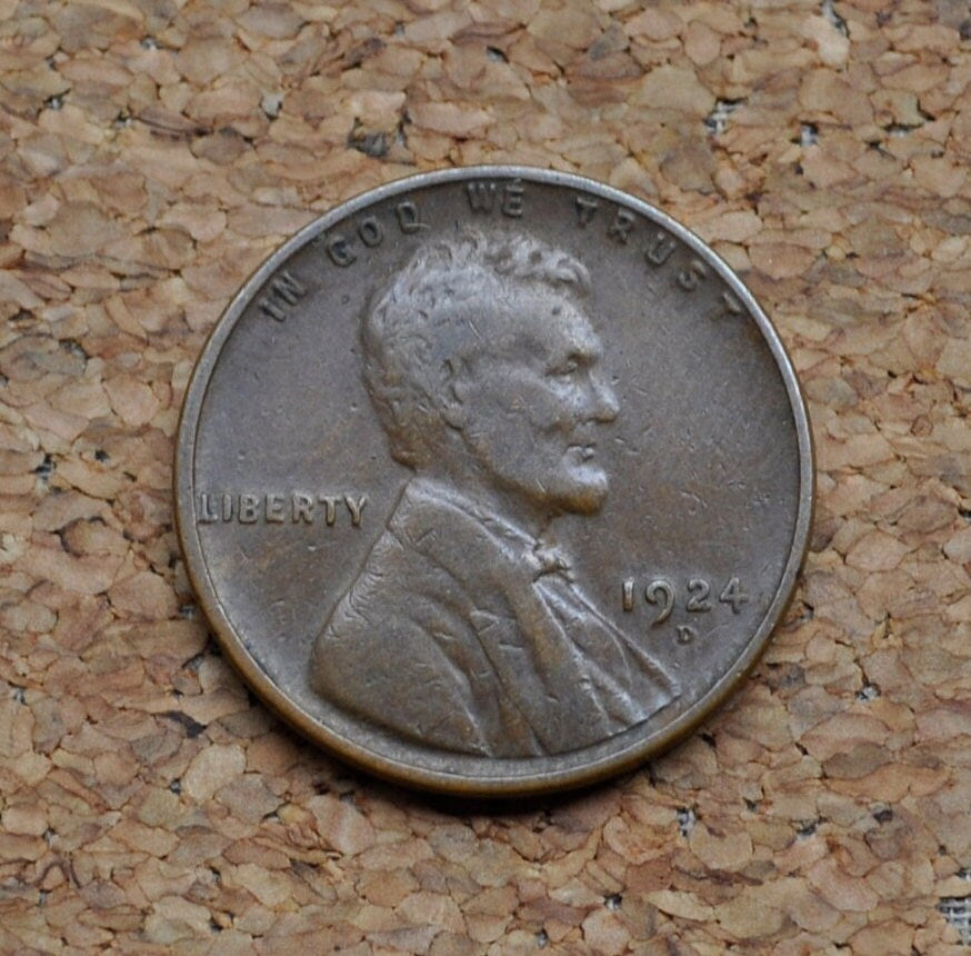 1924-D Wheat Penny - F-VF (Fine to Very Fine) - Key Date - Denver Mint - 1924 D Wheat Ear Cent - Better Grade - Key Date Wheat Cent 1924D