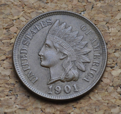 1901 Indian Head Penny - EF (Extremely Fine) Grade / Condition - Great Detail - 1901 Indian Head Cent - Cent 1901 Penny