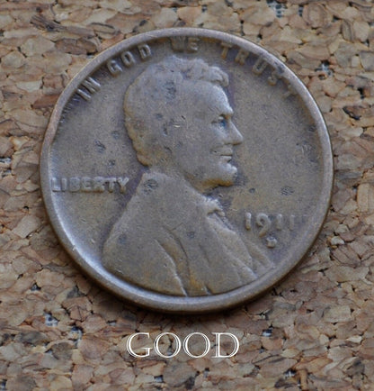 1911-D Wheat Penny - Choose by Grade - AG - VF (About Good to Very Fine) - 1911 D Wheat Ear Cent - Denver Mint - Better Date & Mint