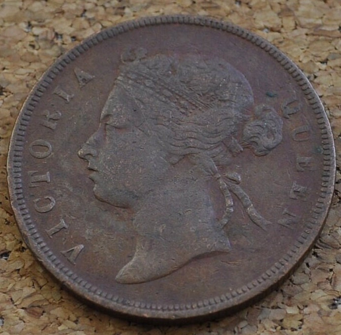 1887 British Straits Settlements One Cent - F (Fine) Condition - UK Large Penny 1887 - 1 Penny 1887 UK penny Straits Settlements