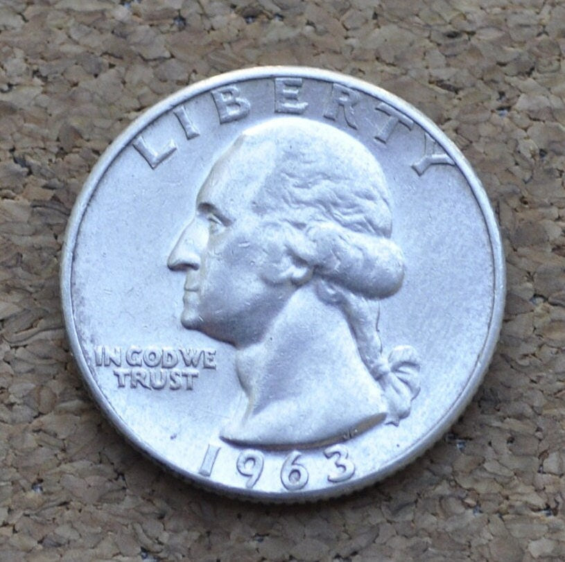 1963 Washington Silver Quarter - AU/BU (About to Uncirculated) Grade / Condition - Philadelphia Mint - 1963 Quarter 1963 Silver Quarter