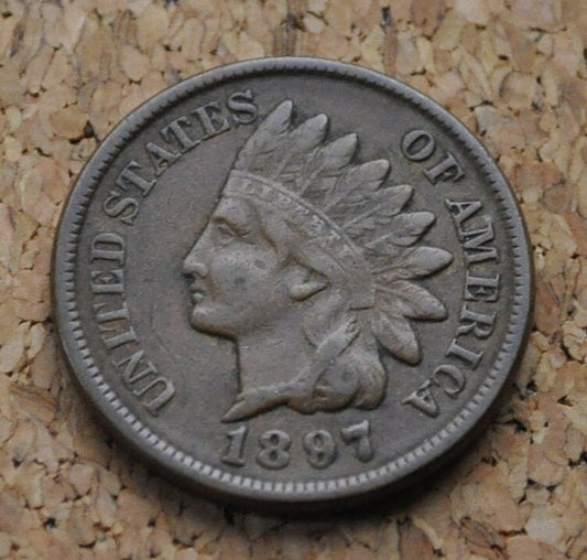 1897 Indian Head Penny - VF (Very Fine) Condition - 1897 Indian Head Cent - Full Liberty Band - Good Date