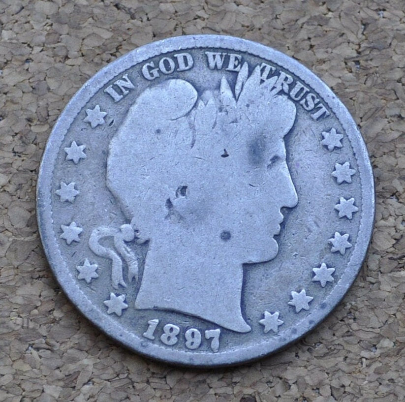 1897 Barber Silver Half Dollar - AG (About Good) Condition - Philadelphia Mint - 1897 Liberty Head Half Dollar - 1897 P Liberty Head Half