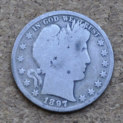 1897 Barber Silver Half Dollar - AG (About Good) Condition - Philadelphia Mint - 1897 Liberty Head Half Dollar - 1897 P Liberty Head Half