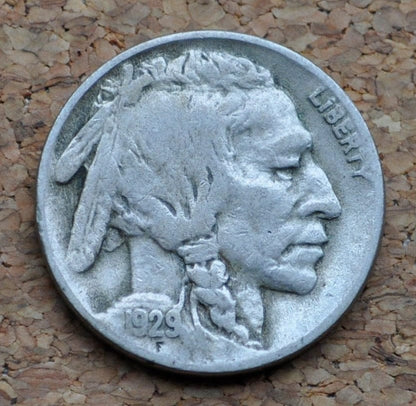 1929-S Buffalo Nickel - VF (Very Fine) Grade / Condition - San Francisco Mint - 1929 S Nickel Indian Head - Vintage US Coin