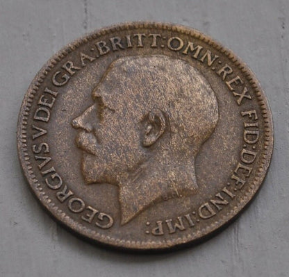 1914 One Farthing Great Britain - F (Fine) grade / condition - UK 1 Farthing 1914 - King George V - One Quarter Penny 1914