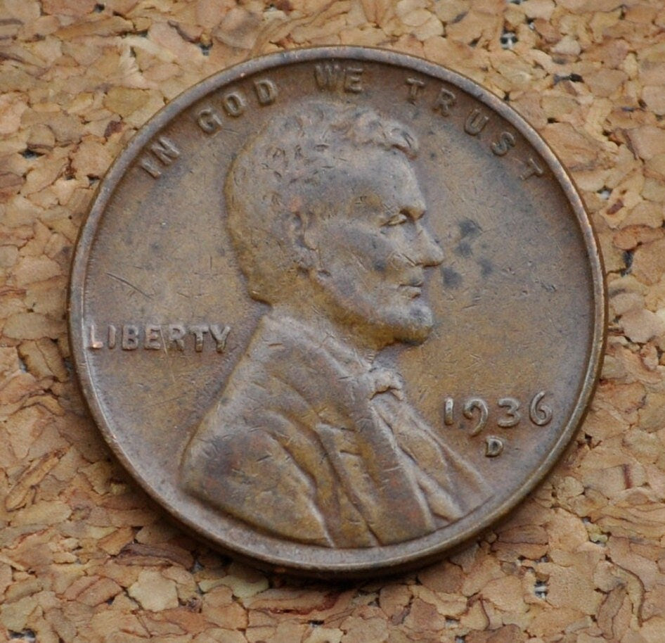 1936-D Wheat Penny - F-VF (Fine to Very Fine) Condition - Denver Mint - 1936 D Lincoln Cent - 1936 D Wheat Ear Cent Wheat Back 1936 D Penny