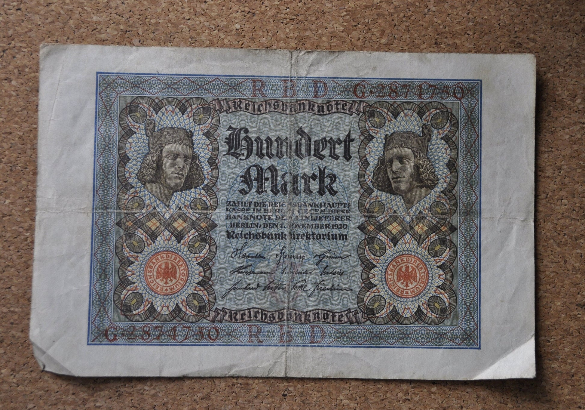 1920 100 Mark German Paper Note - Reichsbanknote - Excellent Condition - WWI era note