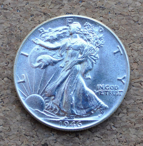 1946 Walking Liberty Silver Half Dollar - AU (About Uncirculated) Grade AU58 - Philadelphia Mint - 1946P Liberty Walking Half / 1946 P WLH