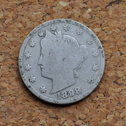 1898 V Nickel - G (Good) Grade / Condition - 1898 Liberty Head Nickel - Philadelphia Mint - Better Date - Nickel Collection