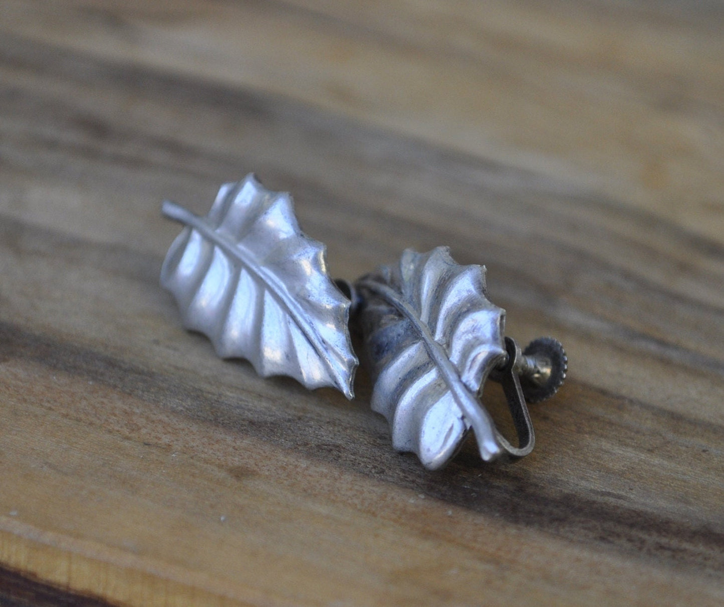 Antique Sterling Silver Earring Set - Leaf Earrings - Vintage Earrings - Lovely Pieces - 925 Silver / Sterling Silver