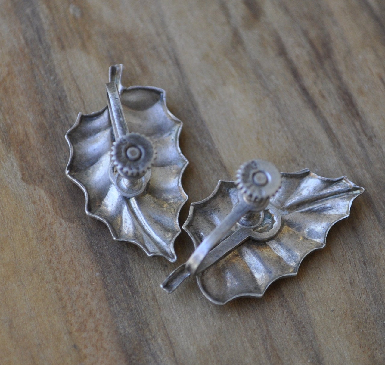 Antique Sterling Silver Earring Set - Leaf Earrings - Vintage Earrings - Lovely Pieces - 925 Silver / Sterling Silver