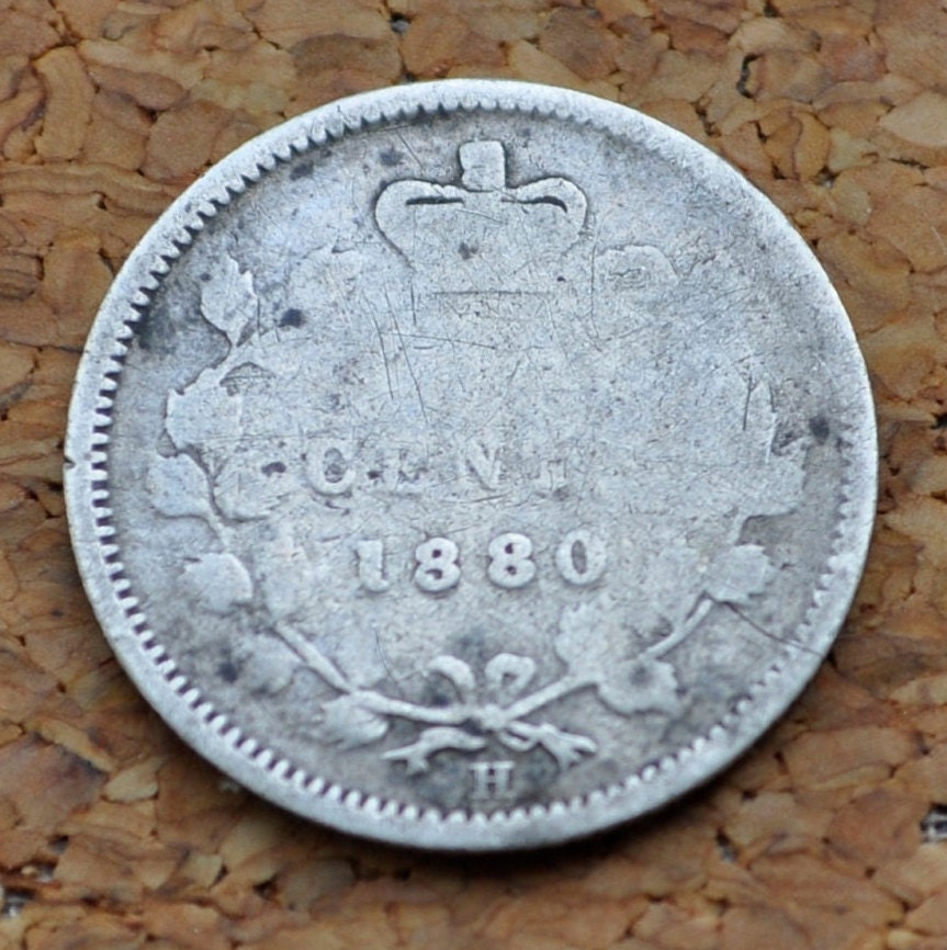 1880 Canadian Silver 5 Cent Coin - Queen Victoria - Canada 5 Cent Sterling Silver 1880-H Canada Coin Silver