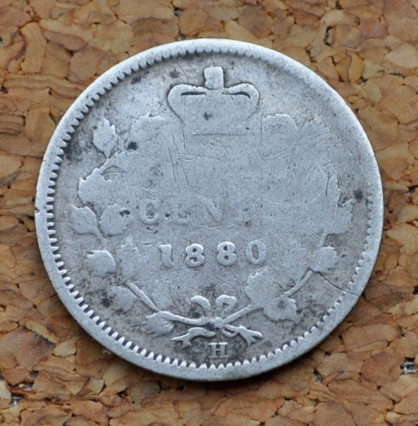 1880 Canadian Silver 5 Cent Coin - Queen Victoria - Canada 5 Cent Sterling Silver 1880-H Canada Coin Silver