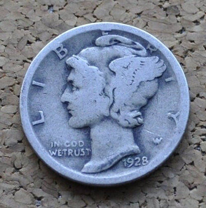 1928-D Mercury Silver Dime - Choose by Grade / Condition - Denver Mint - 1928 D Mercury Dime - Silver Dime 1928 D - Good Date