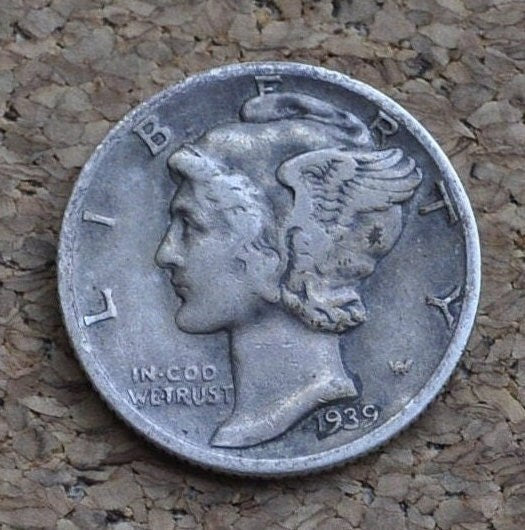 1939-D Mercury Silver Dime - VF (Very Fine) - Denver Mint - 1939D Winged Liberty Head Dime - Silver Dime