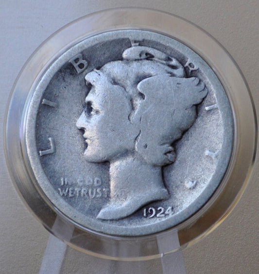 1924-S Mercury Silver Dime - G-VG (Good to Very Good) Condition - San Francisco Mint - 1924 S Winged Liberty Head Silver Dime Mercury 1924 S