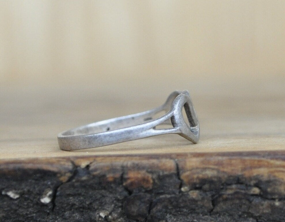 Antique Sterling Silver Ring - Size 8 Ring Size 8 (18.1 MM Band) - Simple Two Hearts Design - Vintage Rings Silver - 925 Silver