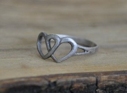 Antique Sterling Silver Ring - Size 8 Ring Size 8 (18.1 MM Band) - Simple Two Hearts Design - Vintage Rings Silver - 925 Silver