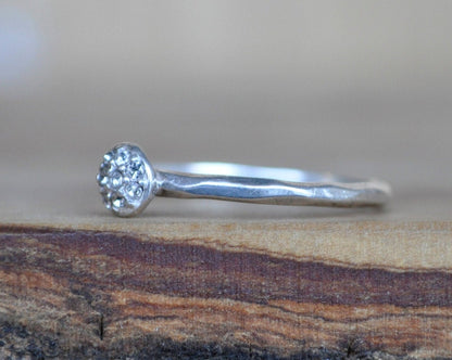 Sterling Silver Ring - Size 6 Ring Size 6 (16.5 MM Band) - Simple Design with Cubic Zirconia Stones - Vintage Rings Silver