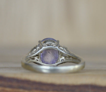 Antique Sterling Silver Ring Gold Tone  - Size 8 Ring Size 8 (18.1 MM Band) - Purple Fluorite and Cubic Zirconia Stones - 925 Silver