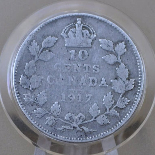 1917 Canadian Silver 10 Cent Coin - VG (Very Good) Condition - King George - Canada 10 Cent Sterling Silver 1917 Canada