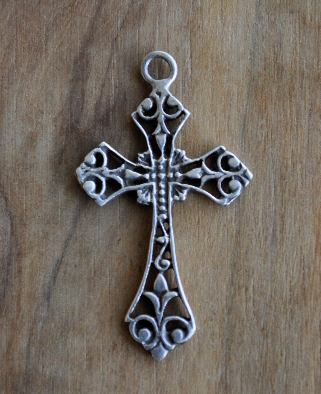 Antique Sterling Silver Cross Pendent -  Sterling Silver Cross Necklace - Antique Religious Medallion