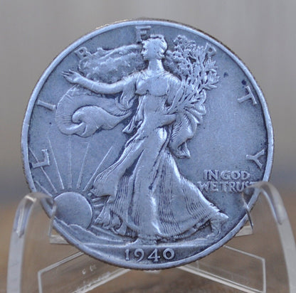 1940 Walking Liberty Silver Half Dollar - F-VF (Fine to Very Fine) Grade / Condition - Philadelphia Mint - 1940P WLH 1940-P Walking Liberty