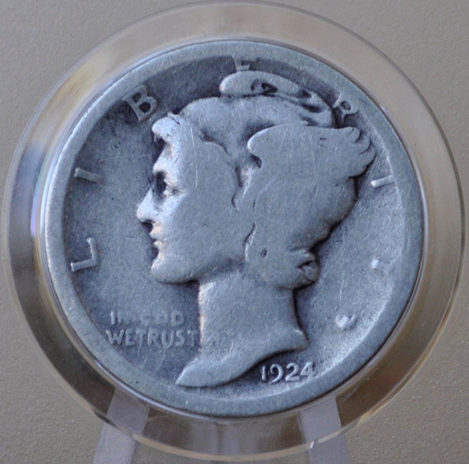 1924-D Mercury Silver Dime - VG (Very Good) Condition - Denver Mint - 1924 D Winged Liberty Head Silver Dime Mercury 1924 D